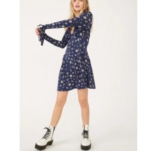 FREE PEOPLE Good Days Mini Dress in Navy NWT - Picture 2 of 5